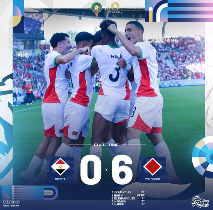 المنتخب المغربي الأولمبي يقسو على مصر بسداسية ويتوج بأول ميدالية برونزية في تاريخه