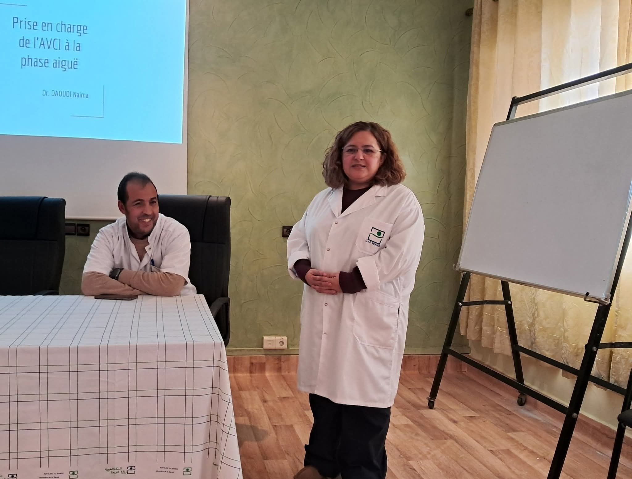 وحدة التكوين المستمر بالمستشفى الإقليمي محمد الخامس بمكناس بشراكة مع مصلحة أمراض الأعصاب تنظم حصة تكوينية بمناسبة اليوم العالمي للجلطة الدماغية وحدة التكوين المستمر بالمستشفى الإقليمي محمد الخامس بمكناس بشراكة مع مصلحة أمراض الأعصاب تنظم حصة تكوينية بمناسبة اليوم العالمي للجلطة الدماغية