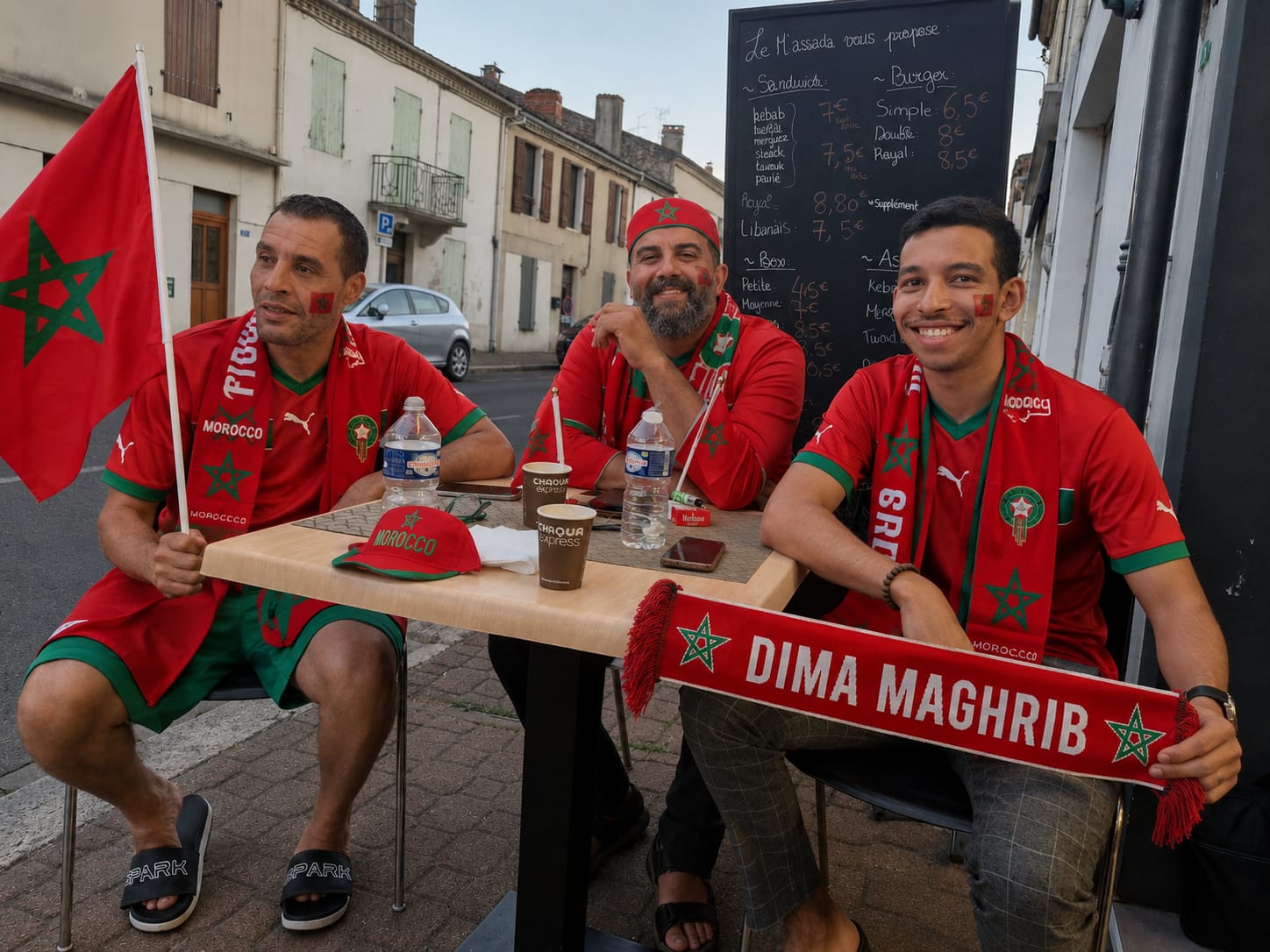 أعلام المغرب تزين شوارع أجان بعد الفوز على كندا والتأهل إلى ربع النهائي